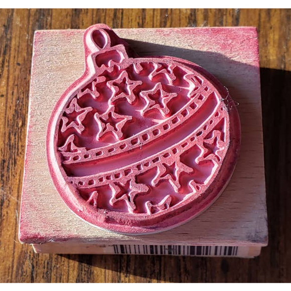 Holiday Christmas Ornament With Stars Vap Scrap Wood Mounted Rubber Stamp - Picture 8 of 8